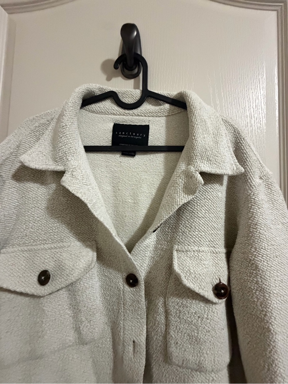 Aritzia Cream Bouclé Teddy Shacket with Front Pockets